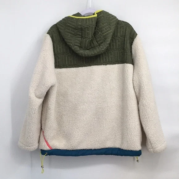 UGG Iggy Sherpa Hooded Half Zip Fleece Pull Over Jacket Olive Womens Large $198 - Picture 10 of 12